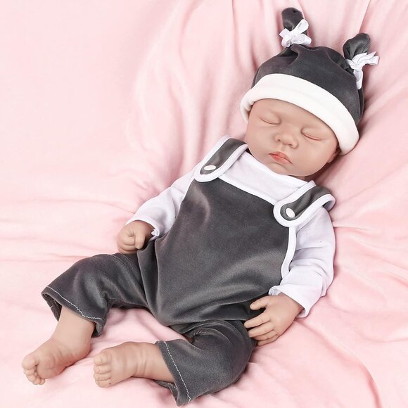 🆕17 inch Full Body Silicone Baby Dolls Boy Sleeping Baby With DOLL Clothes - Picture 1 of 6